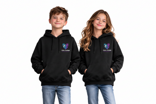 Full Clear Performance Youth Heavy Blend Fleece Hoodie | Durable Kids Athletic Pullover – Black