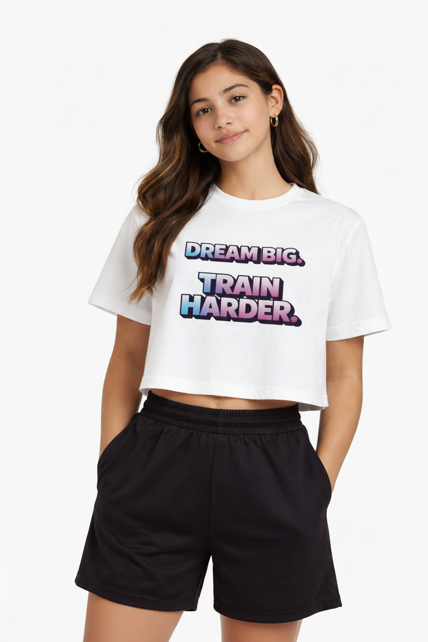 Full Clear Performance Women’s Dream Big Train Hard Crop Top | Boxy Fit Cropped T-Shirt