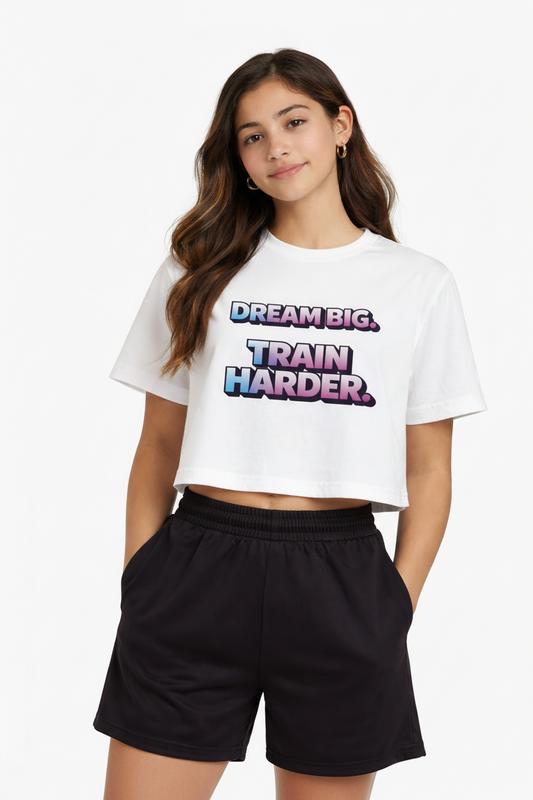 Full Clear Performance Women’s Dream Big Train Hard Crop Top | Boxy Fit Cropped T-Shirt