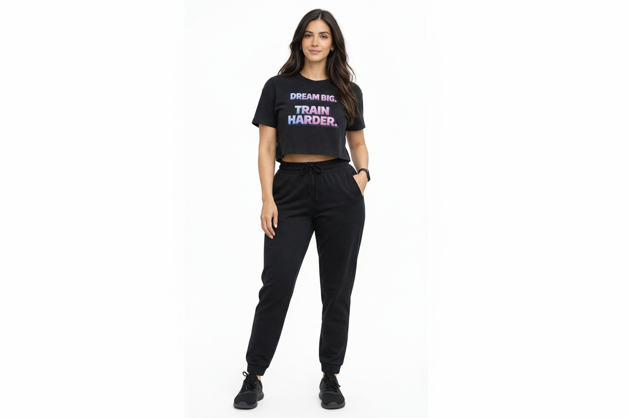 Full Clear Performance Women’s Dream Big Train Hard Crop Top | Boxy Fit Cropped T-Shirt